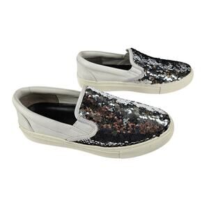 TORY BURCH CARTER SLIP-ON SNEAKERS – WOMEN’S SIZE 7M – WHITE REVERSIBLE SEQUINS
